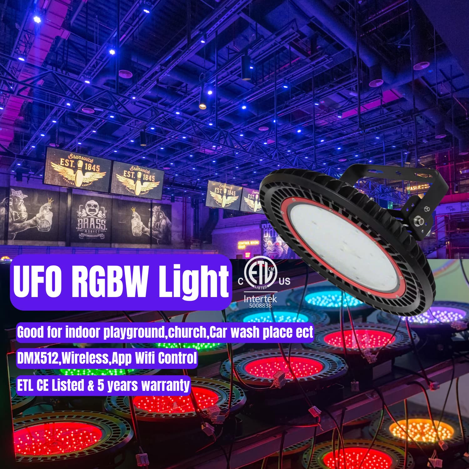 ETL RGBW UFO High Bay: Dynamic Lighting for Large Commercial Spaces