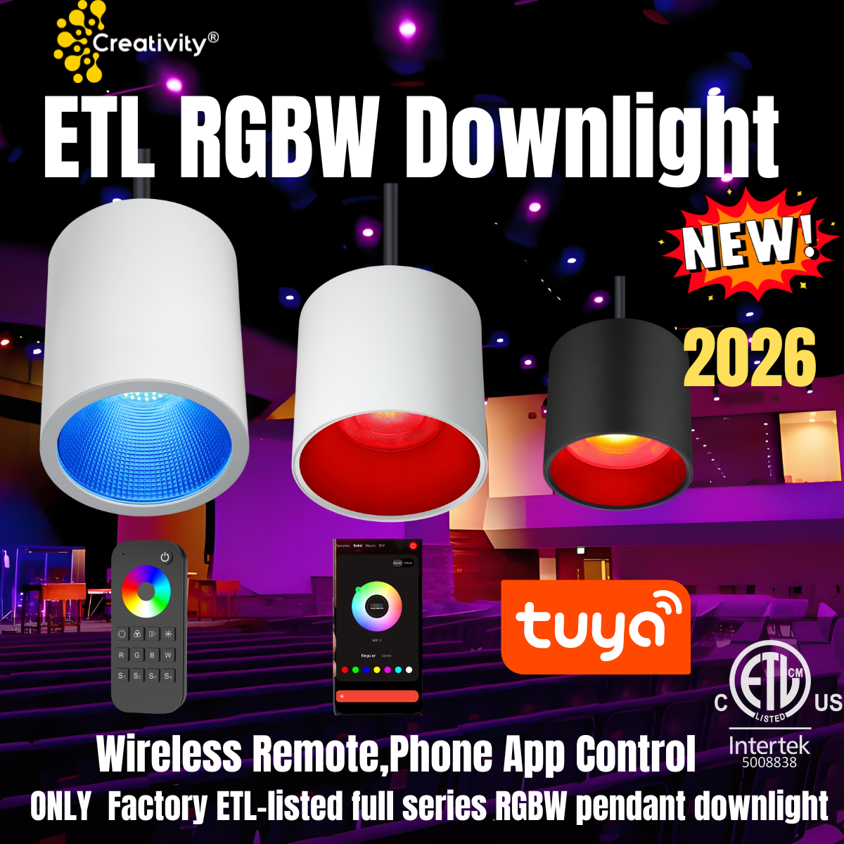 ETL Listed RGBW Pendant LED Downlight for Event Centers