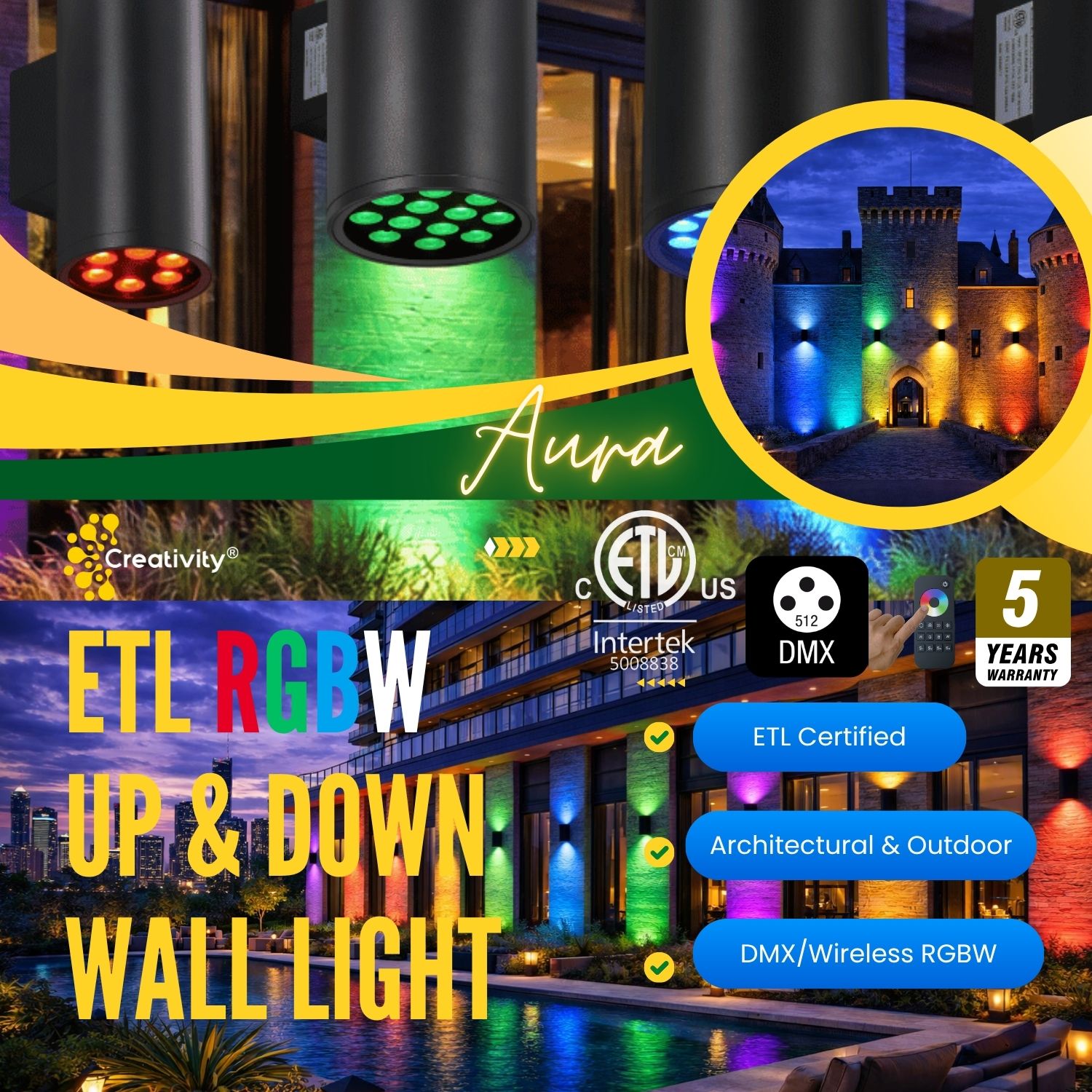 ETL 36W Aura Up&Down RGBW Wall Light