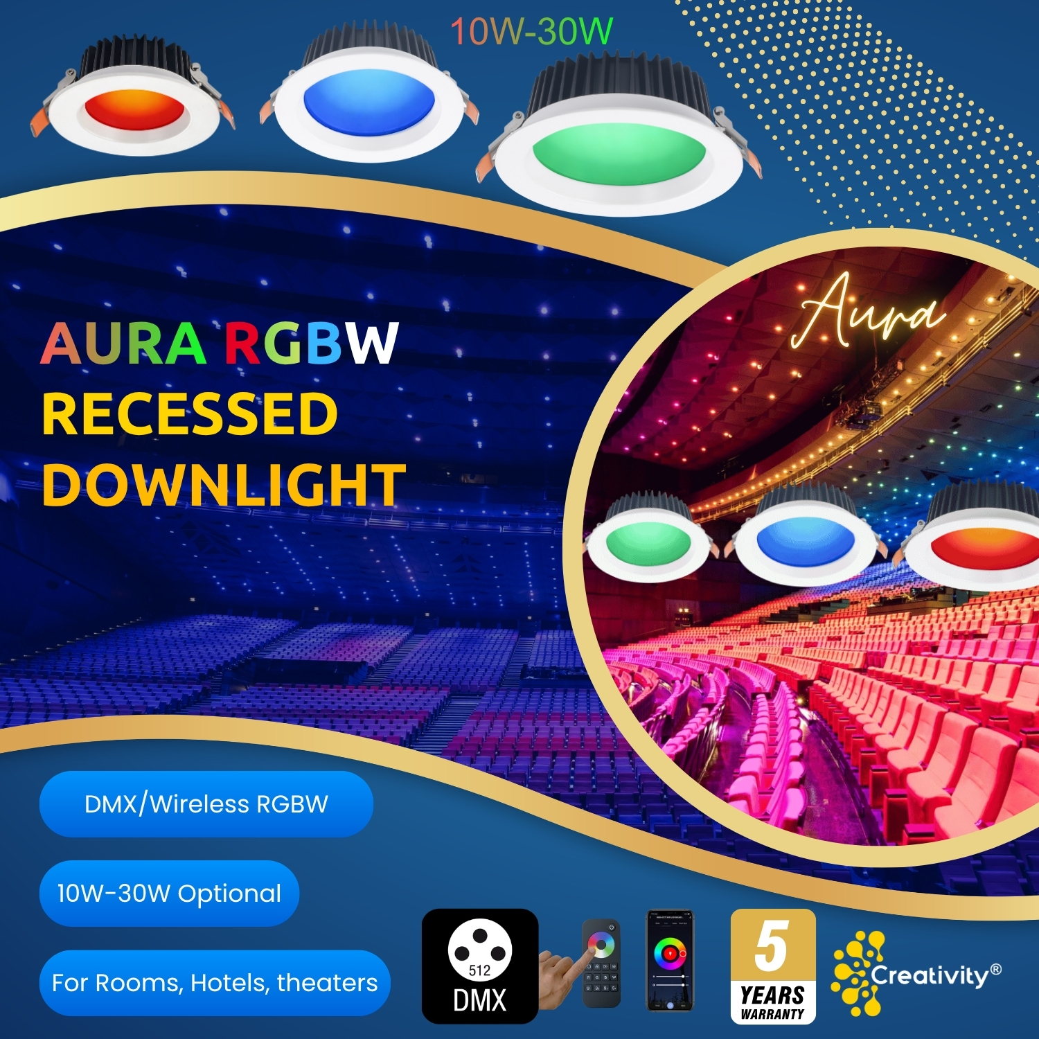 High Quality 5-Year Warranty RGBW Recessed Downlight