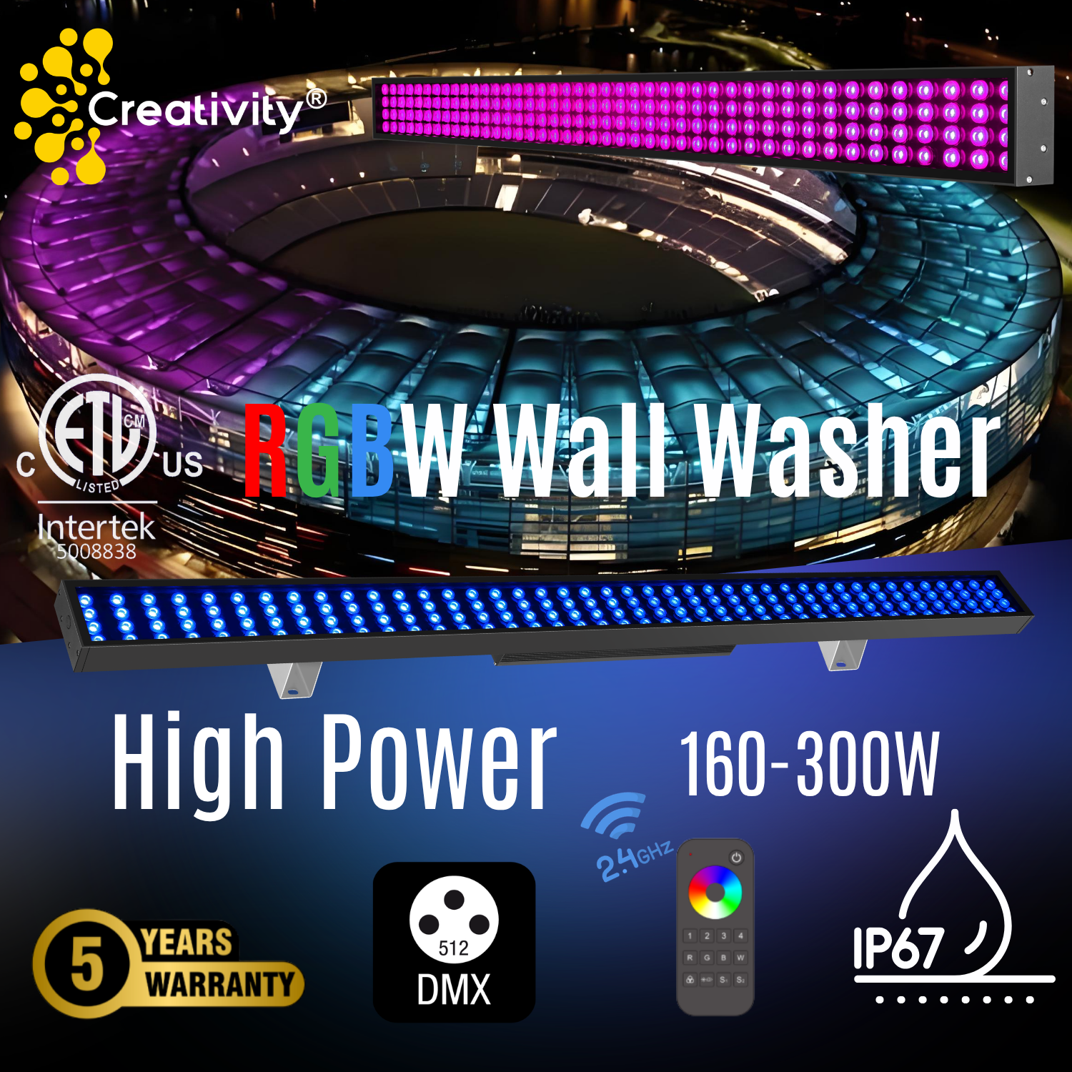 ETL Listed 6FT 100W 200W 300W LED Wall Washer for Tall Building Façade Lighting