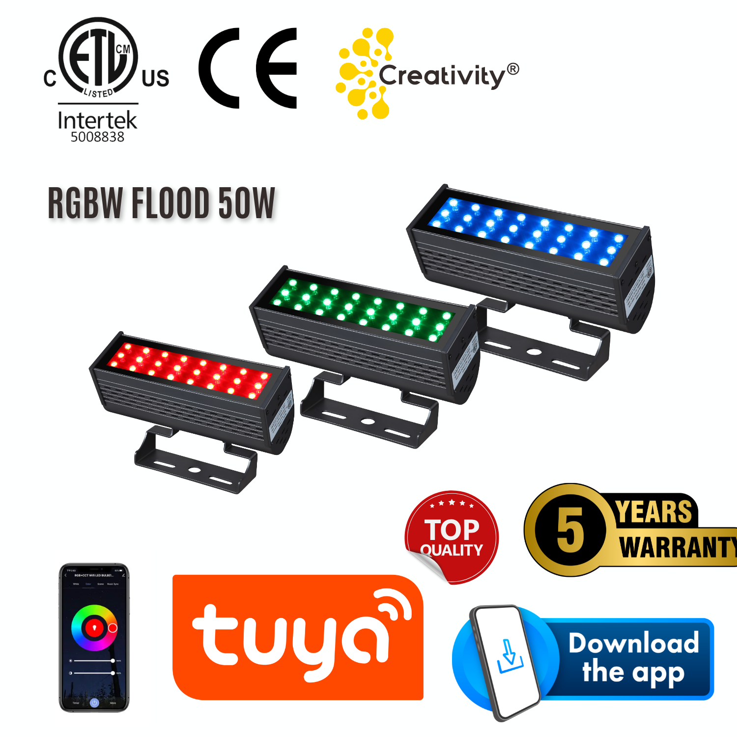 ETL Listed outdoor 50W RGB RGBW LED Flood Light 