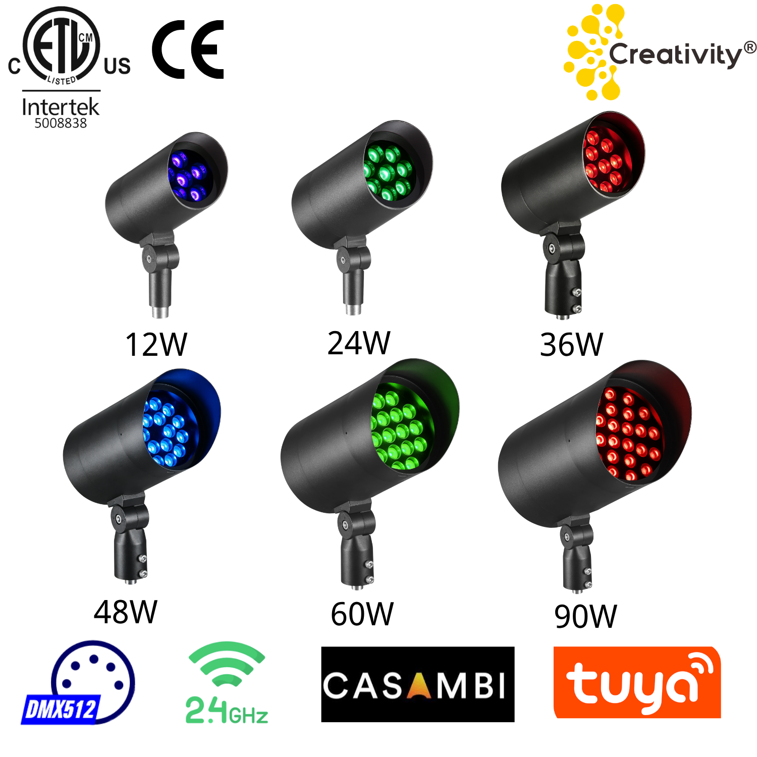 24W ETL Listed IP66 RGBW LED Landscape Flood Light