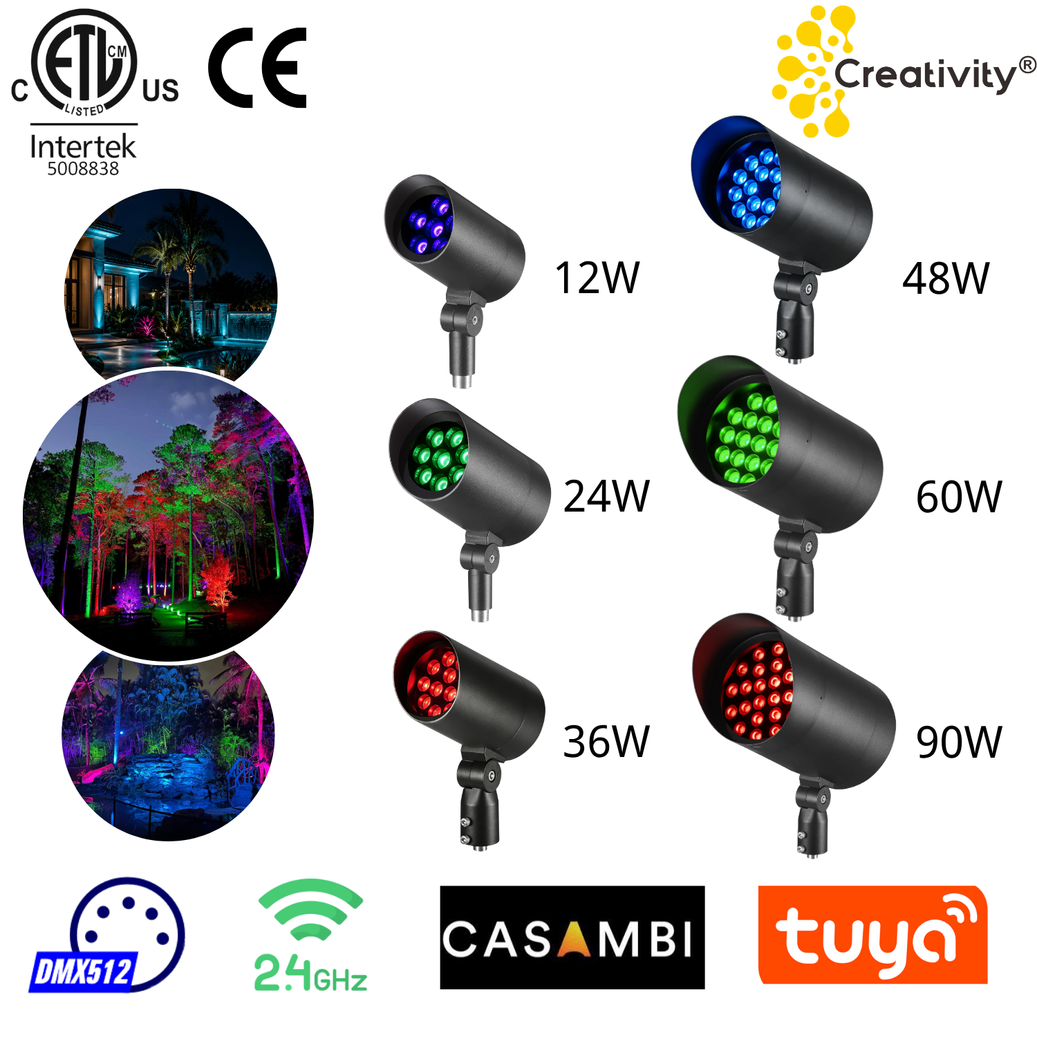 48W ETL Listed IP66 RGBW LED Landscape Flood Light
