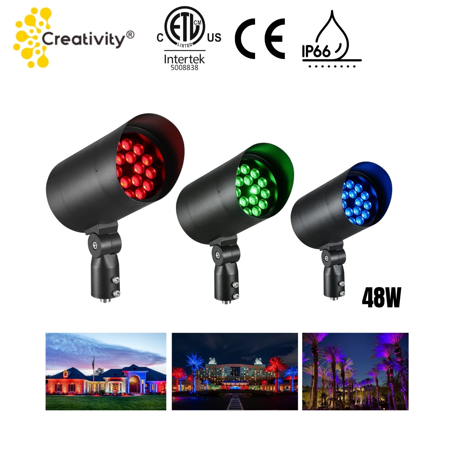 48W ETL Listed IP66 RGBW LED Landscape Flood Light