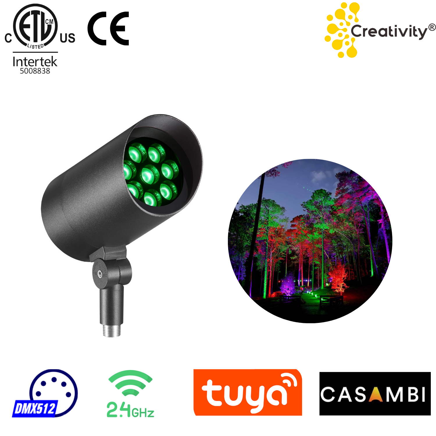 36W ETL Listed IP66 RGBW LED Landscape Flood Light