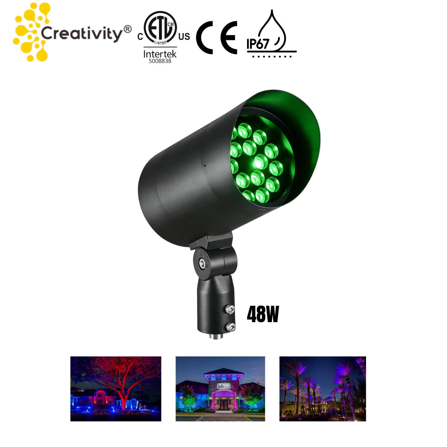 48W ETL Listed IP67 RGBW LED Landscape Flood Light